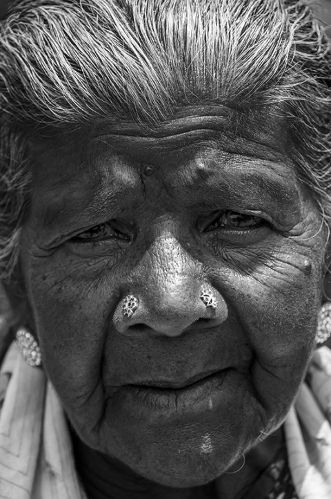 portrait noir et blanc femme travaillant dans une plantation de the région Kandy sri lanka